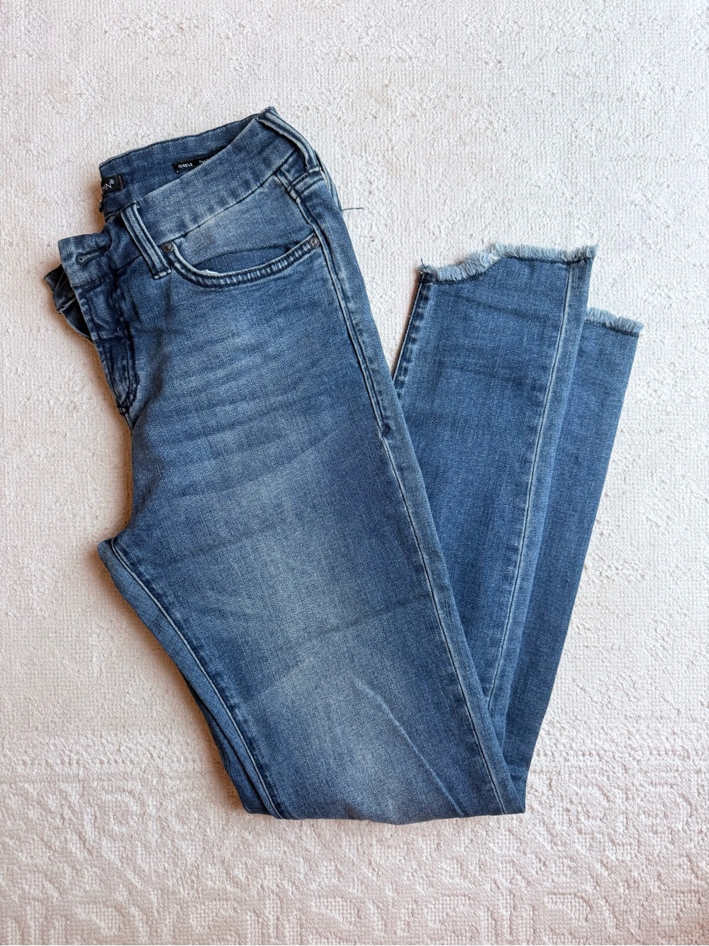 Dear John Slim Skinny Jeans in Medium Blue with Frayed Hem - no 96